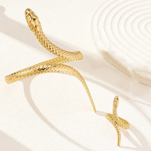 Anthropologie Serpenti Gold Snake Ring&Bracelet Set - Picture 1 of 4